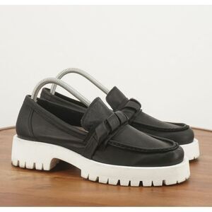 Miz Mooz Black Leather Loafers with White Lug Sole